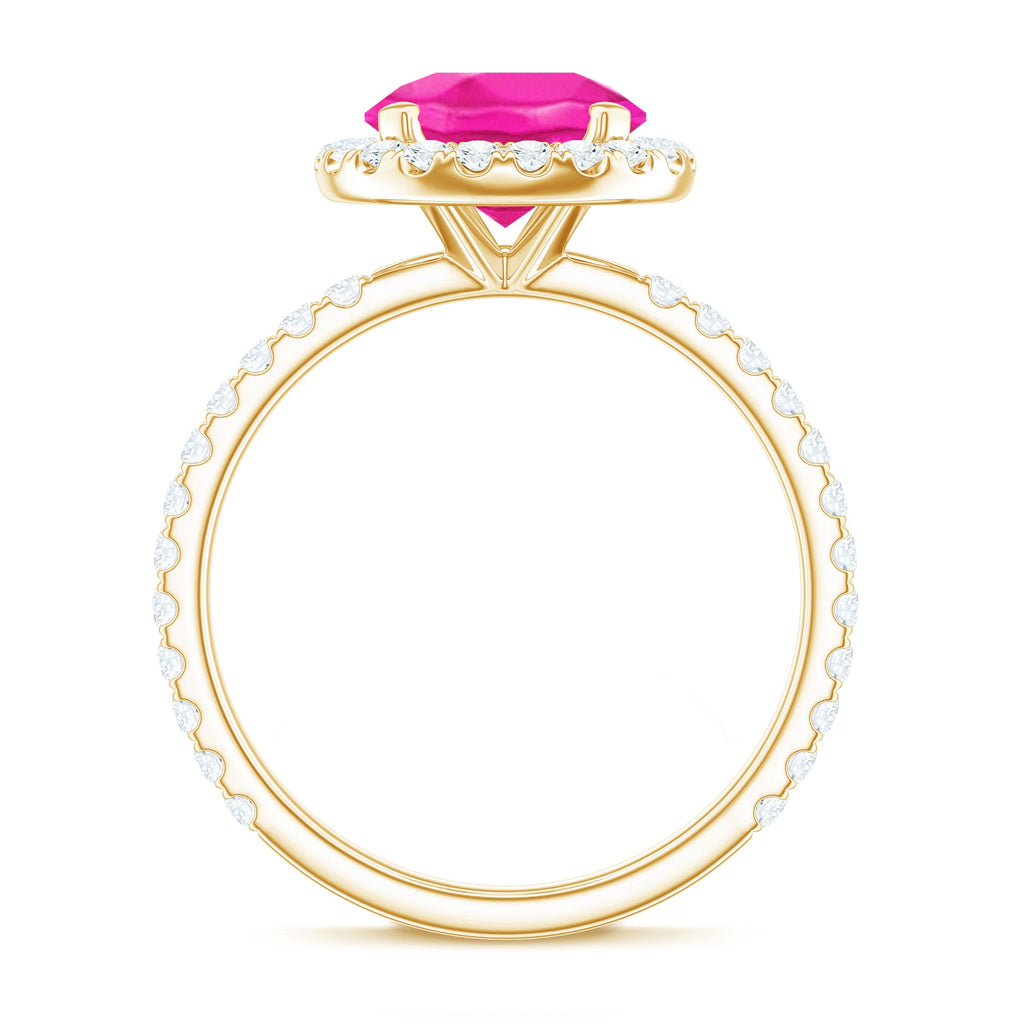 2.25 Carat Round Lab Grown Pink Sapphire and Diamond Engagement Ring