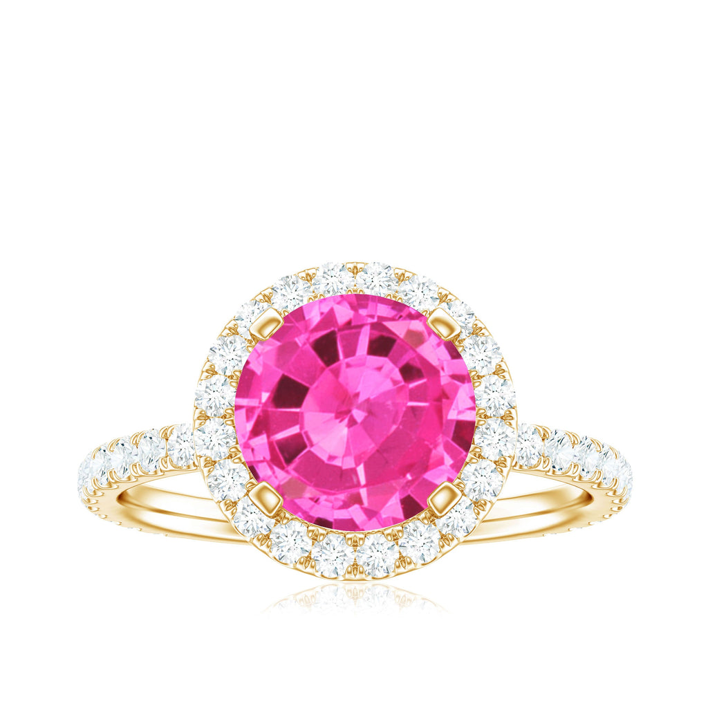 2.25 Carat Round Lab Grown Pink Sapphire and Diamond Engagement Ring