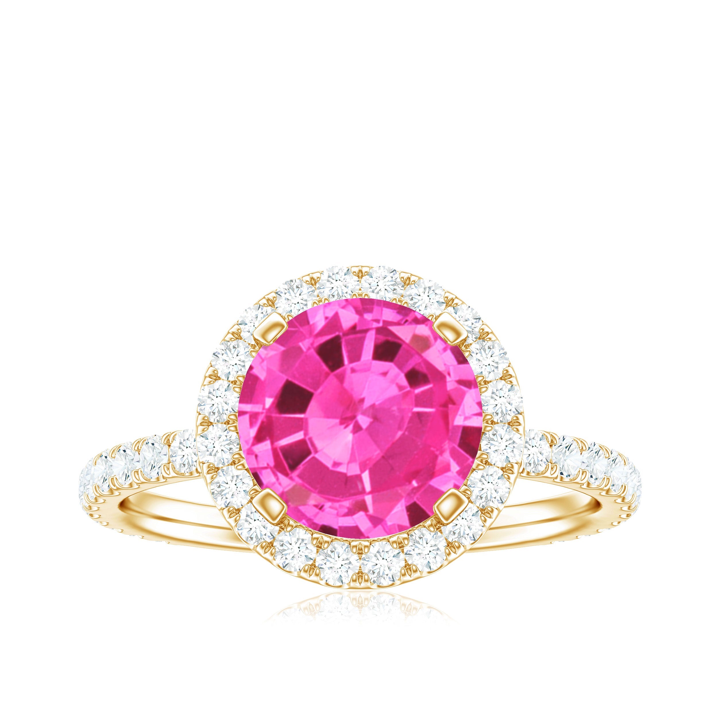 2.25 Carat Round Lab Grown Pink Sapphire and Diamond Engagement Ring