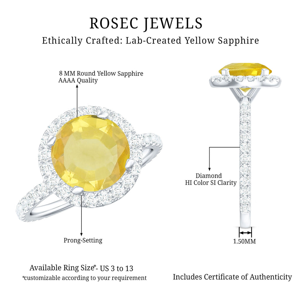 Lab Created yellow Sapphire Round Halo Engagement Ring with Diamond