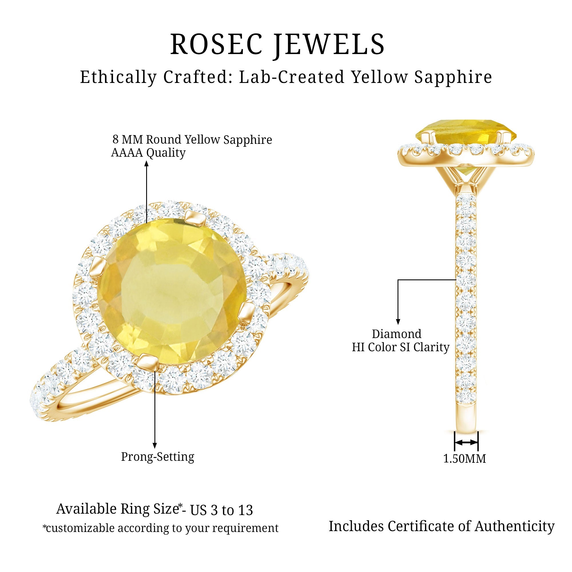Lab Created yellow Sapphire Round Halo Engagement Ring with Diamond