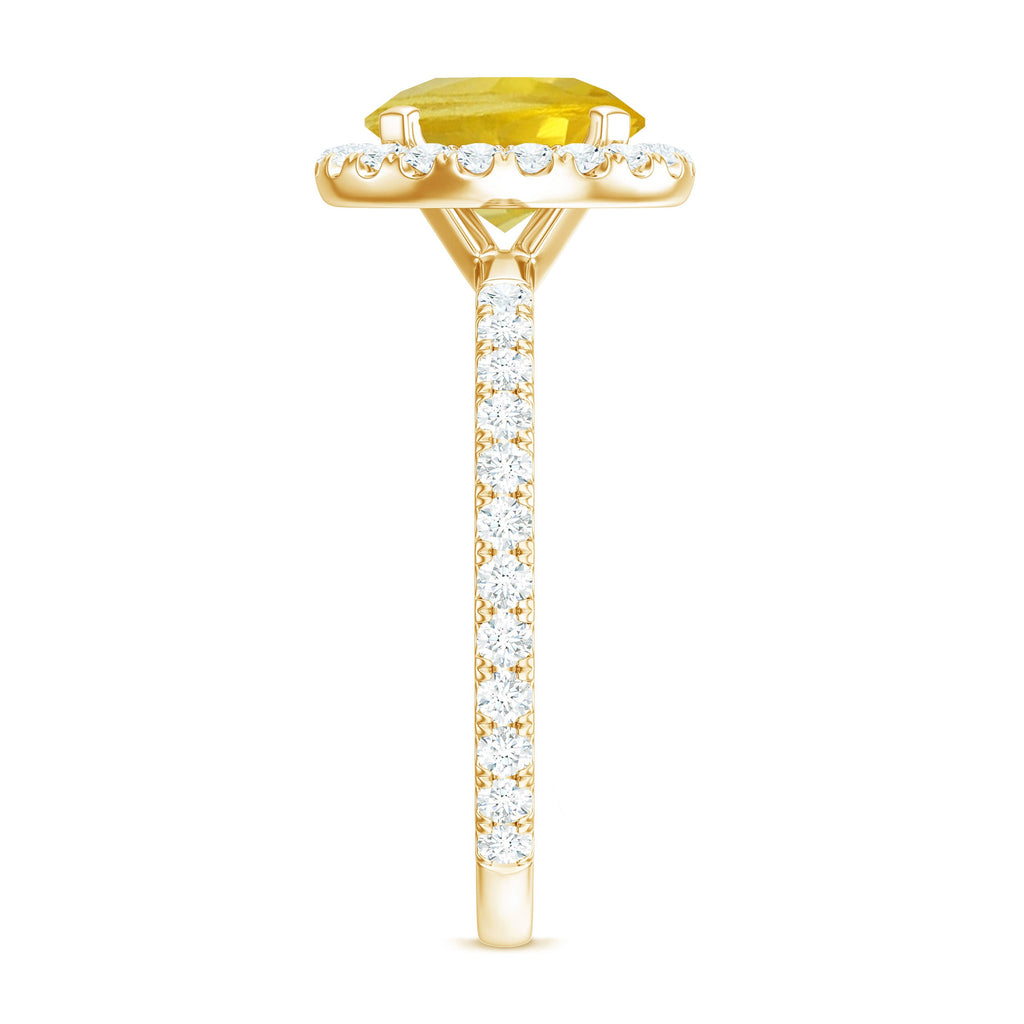 Lab Created yellow Sapphire Round Halo Engagement Ring with Diamond