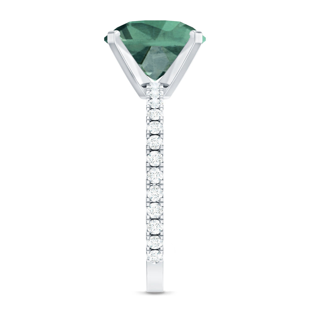 Created Green Sapphire Solitaire Engagement Ring with Diamond