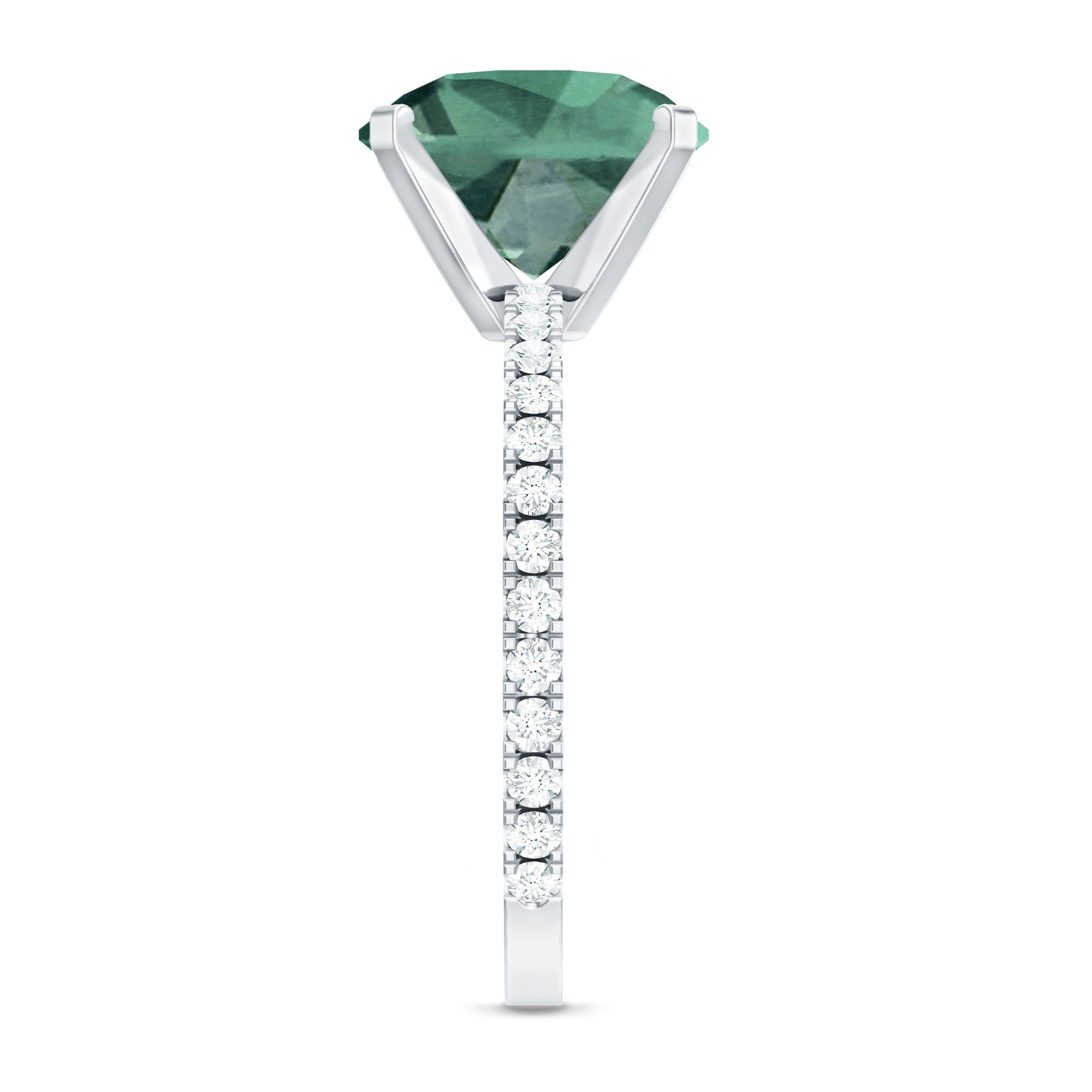 Created Green Sapphire Solitaire Engagement Ring with Diamond