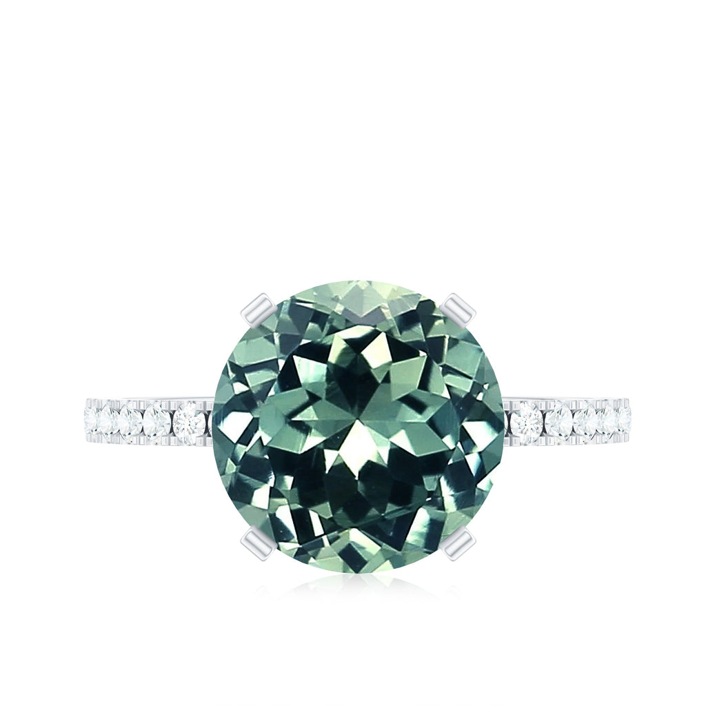 Created Green Sapphire Solitaire Engagement Ring with Diamond