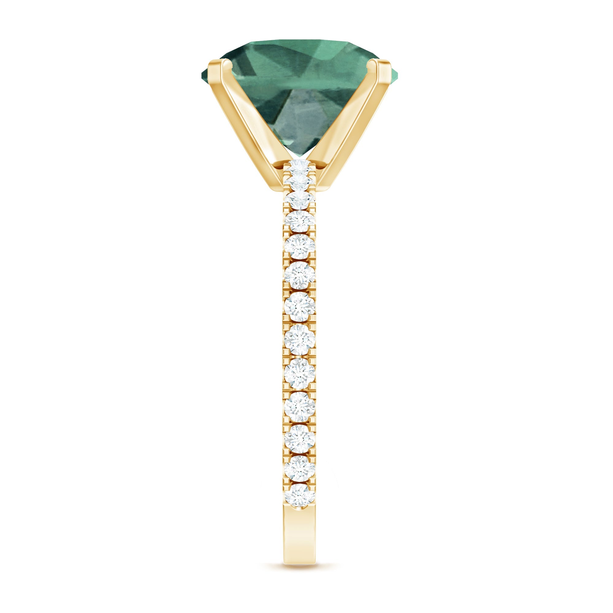 Created Green Sapphire Solitaire Engagement Ring with Diamond