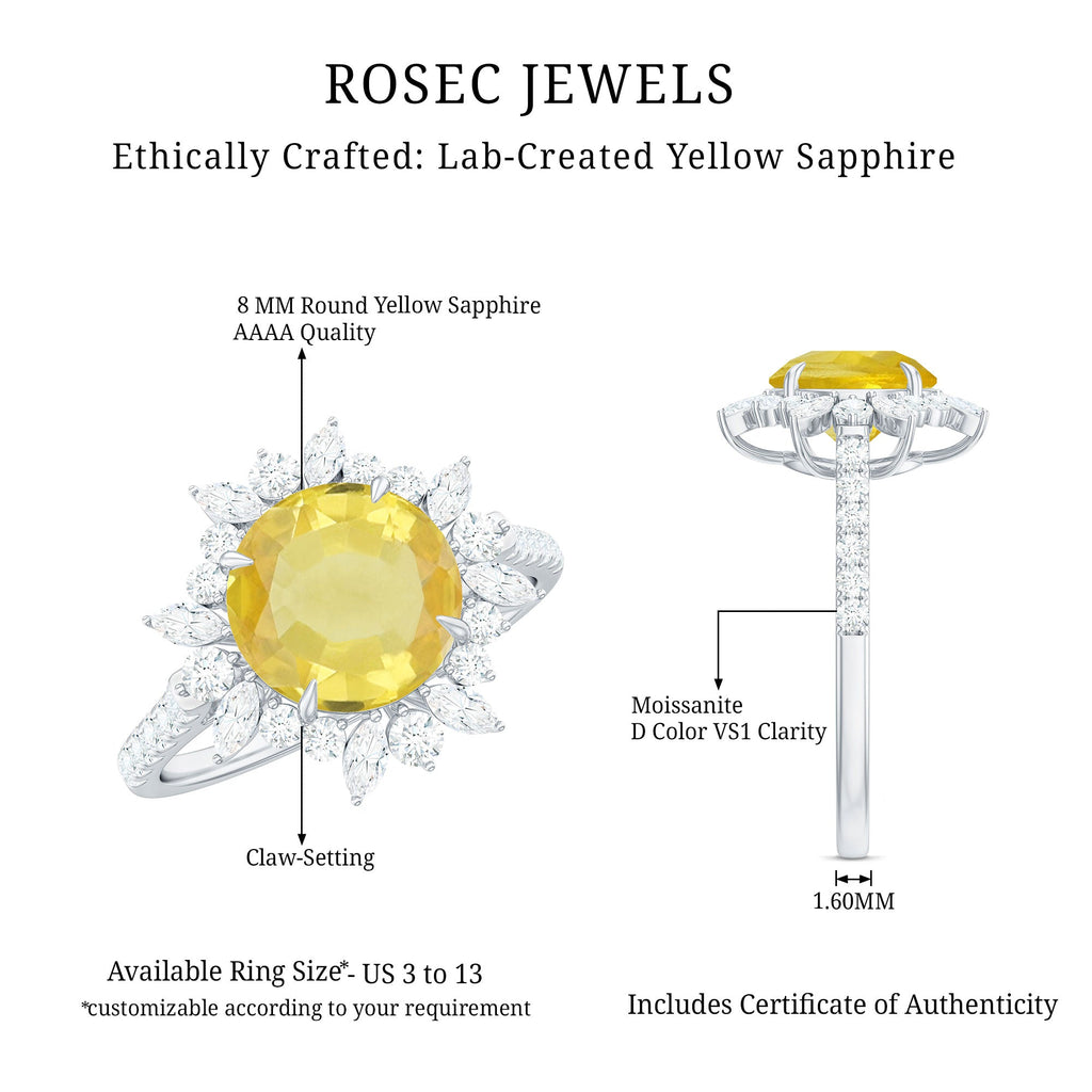 Created Yellow Sapphire Floral Engagement Ring with Moissanite