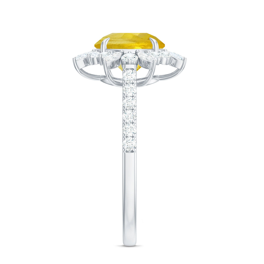Created Yellow Sapphire Floral Engagement Ring with Moissanite