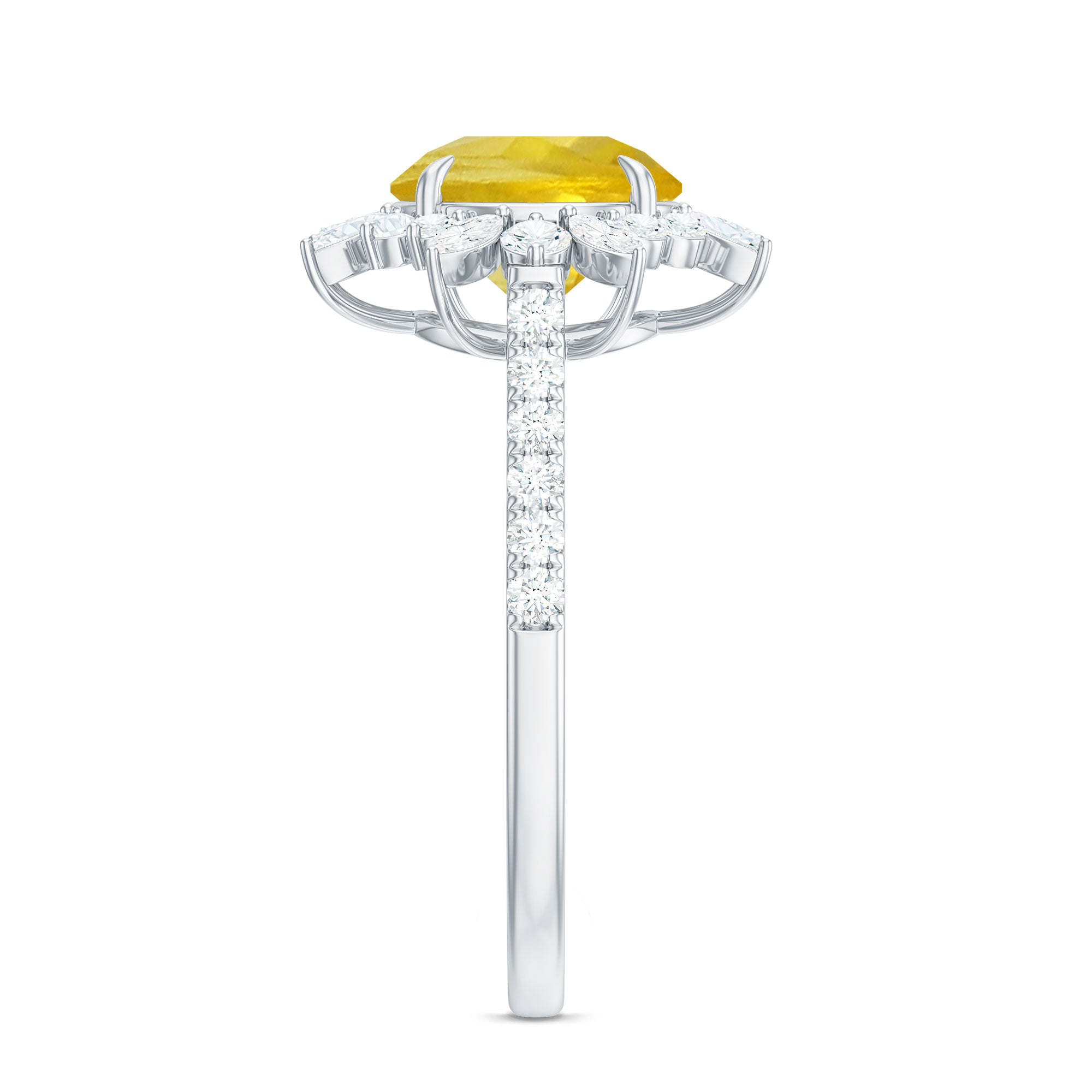 Created Yellow Sapphire Floral Engagement Ring with Moissanite