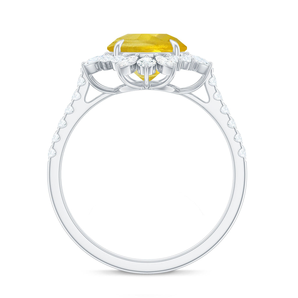 Created Yellow Sapphire Floral Engagement Ring with Moissanite