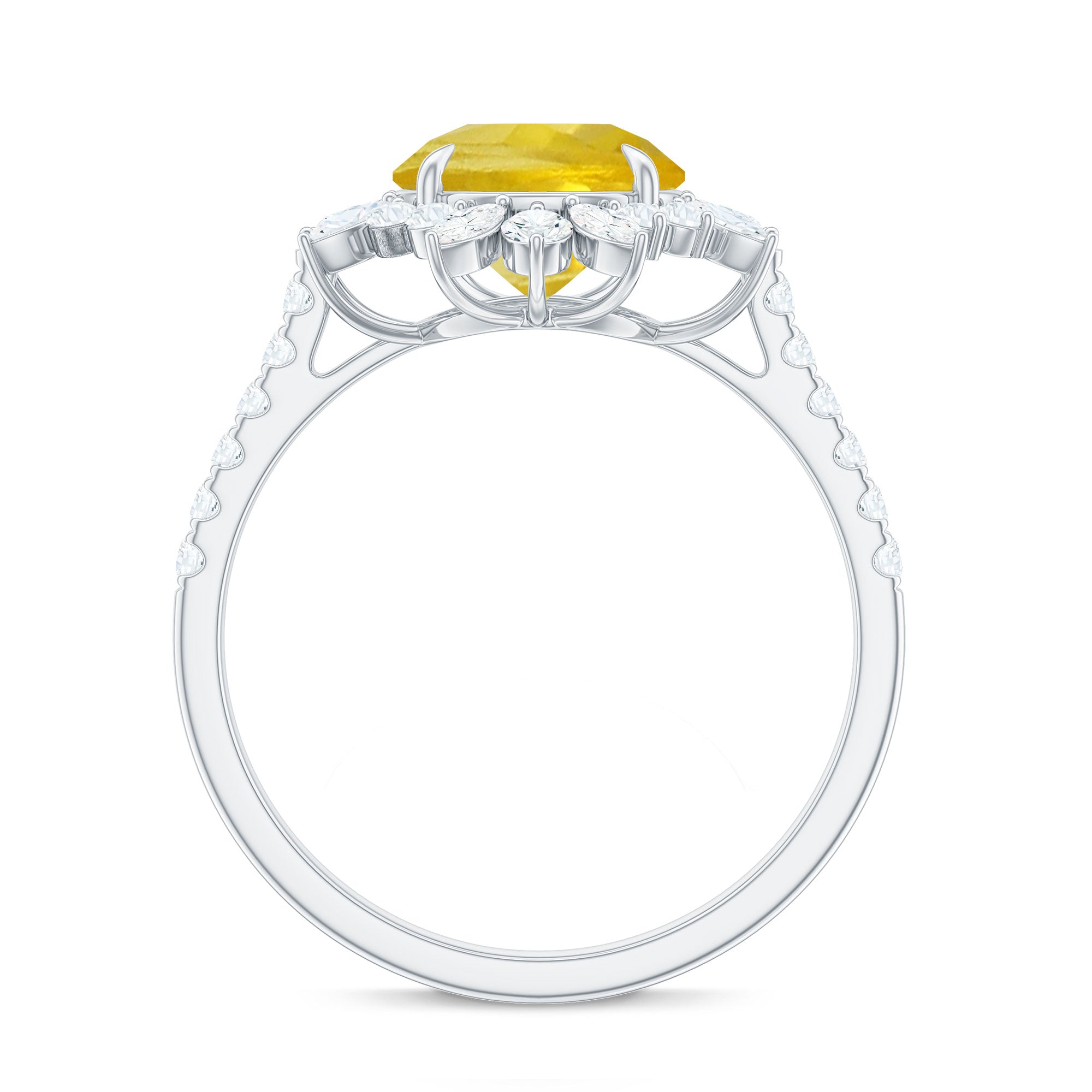 Created Yellow Sapphire Floral Engagement Ring with Moissanite