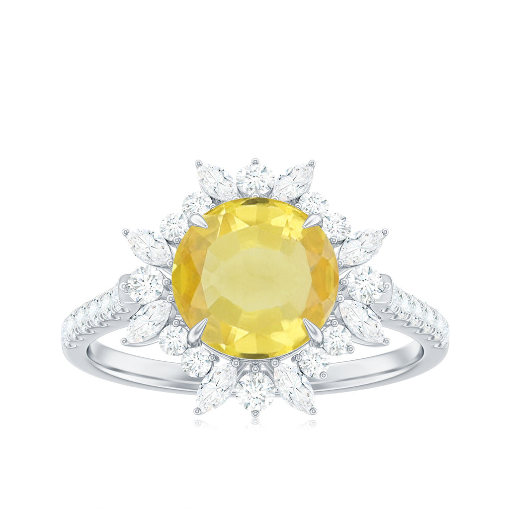 Created Yellow Sapphire Floral Engagement Ring with Moissanite