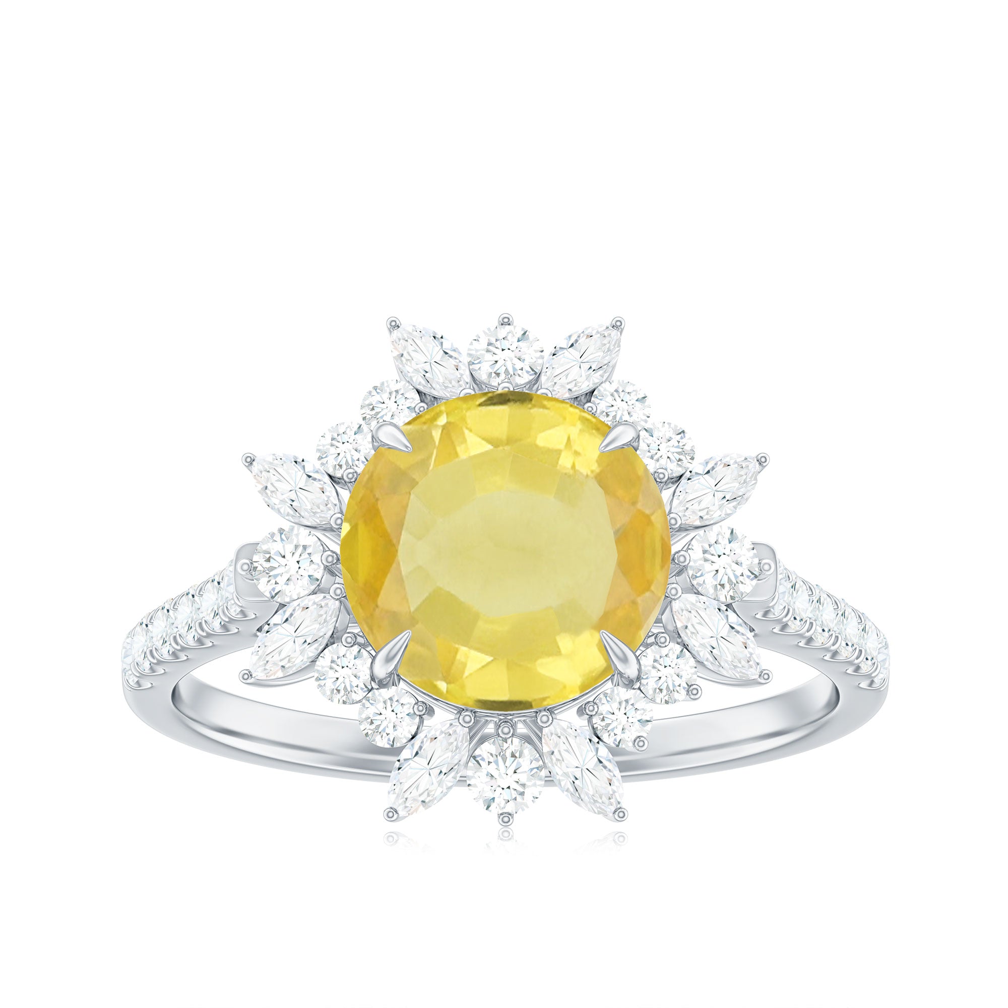 Created Yellow Sapphire Floral Engagement Ring with Moissanite