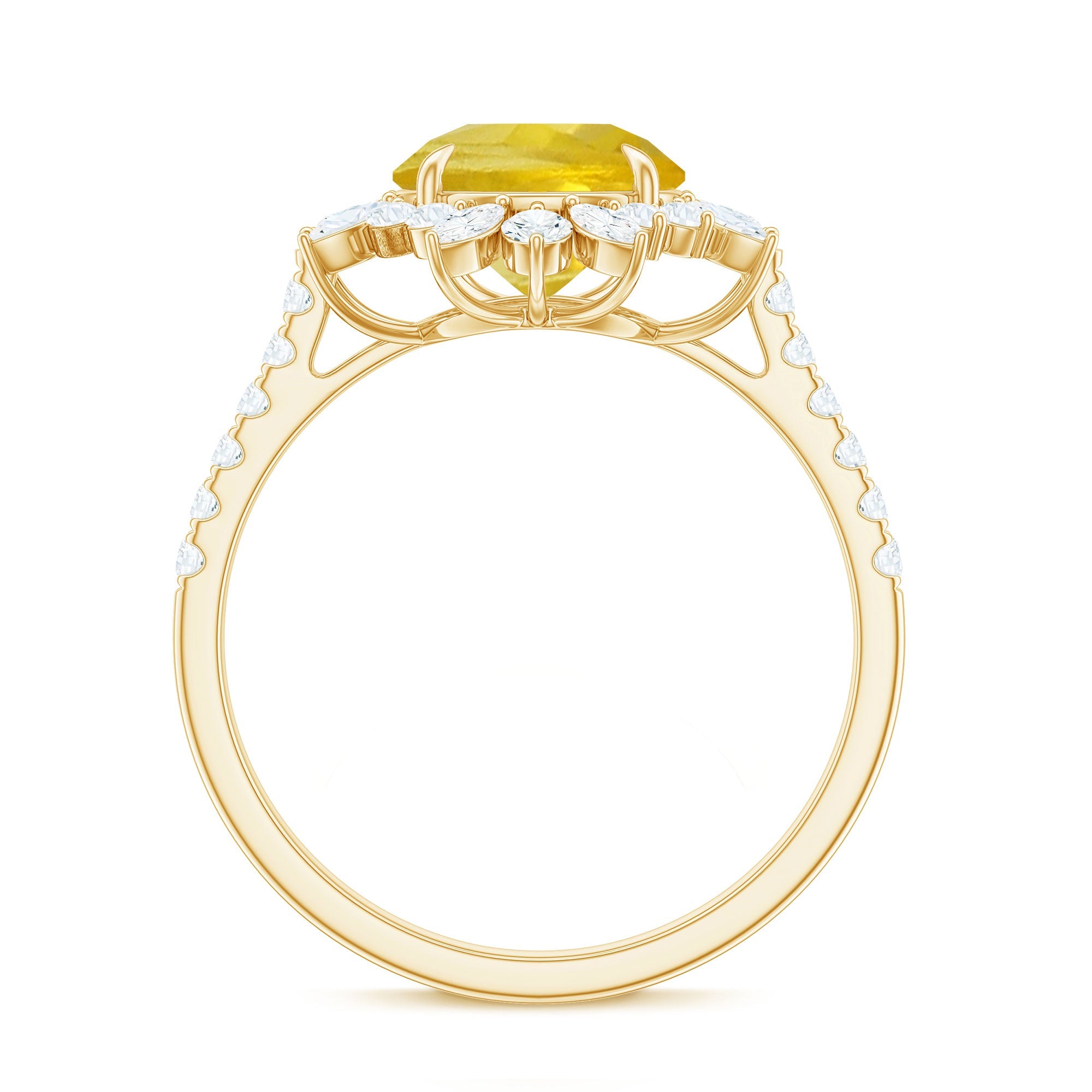 Created Yellow Sapphire Floral Engagement Ring with Moissanite