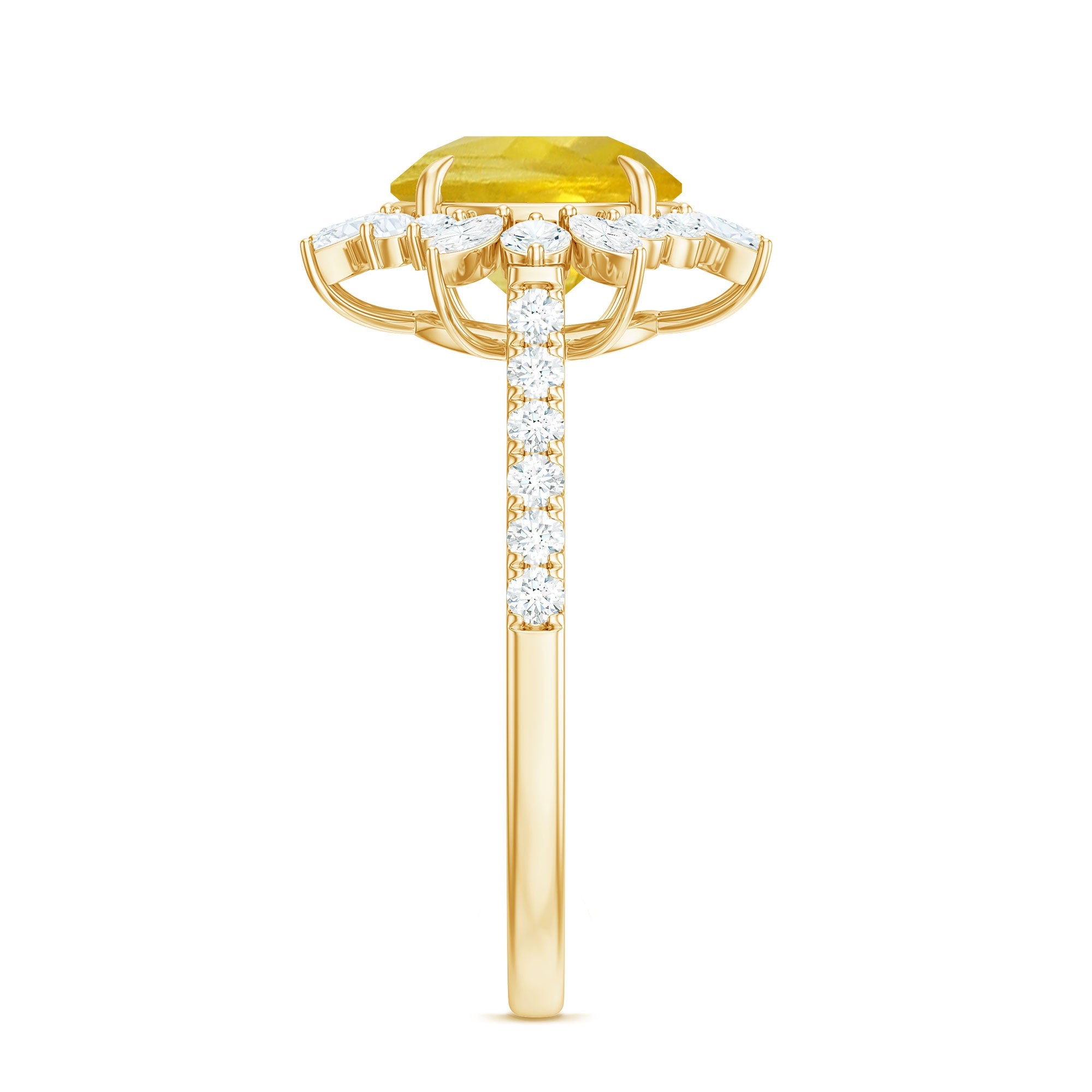 Created Yellow Sapphire Floral Engagement Ring with Moissanite