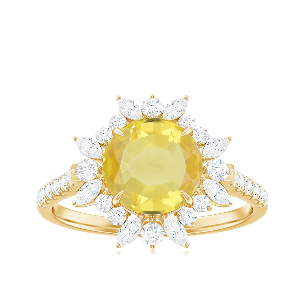 Created Yellow Sapphire Floral Engagement Ring with Moissanite