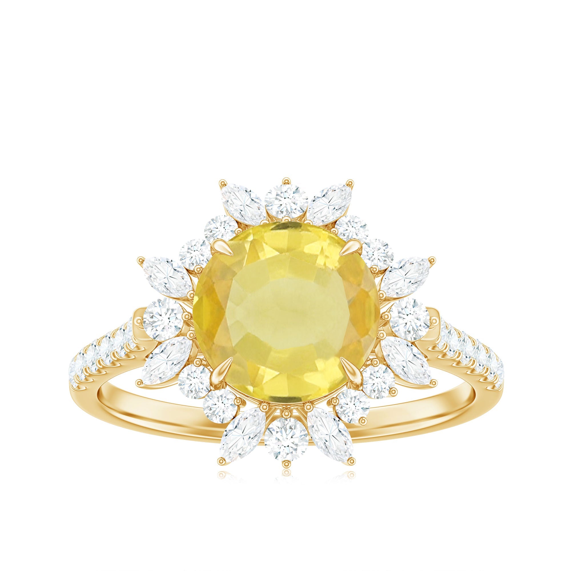 Created Yellow Sapphire Floral Engagement Ring with Moissanite