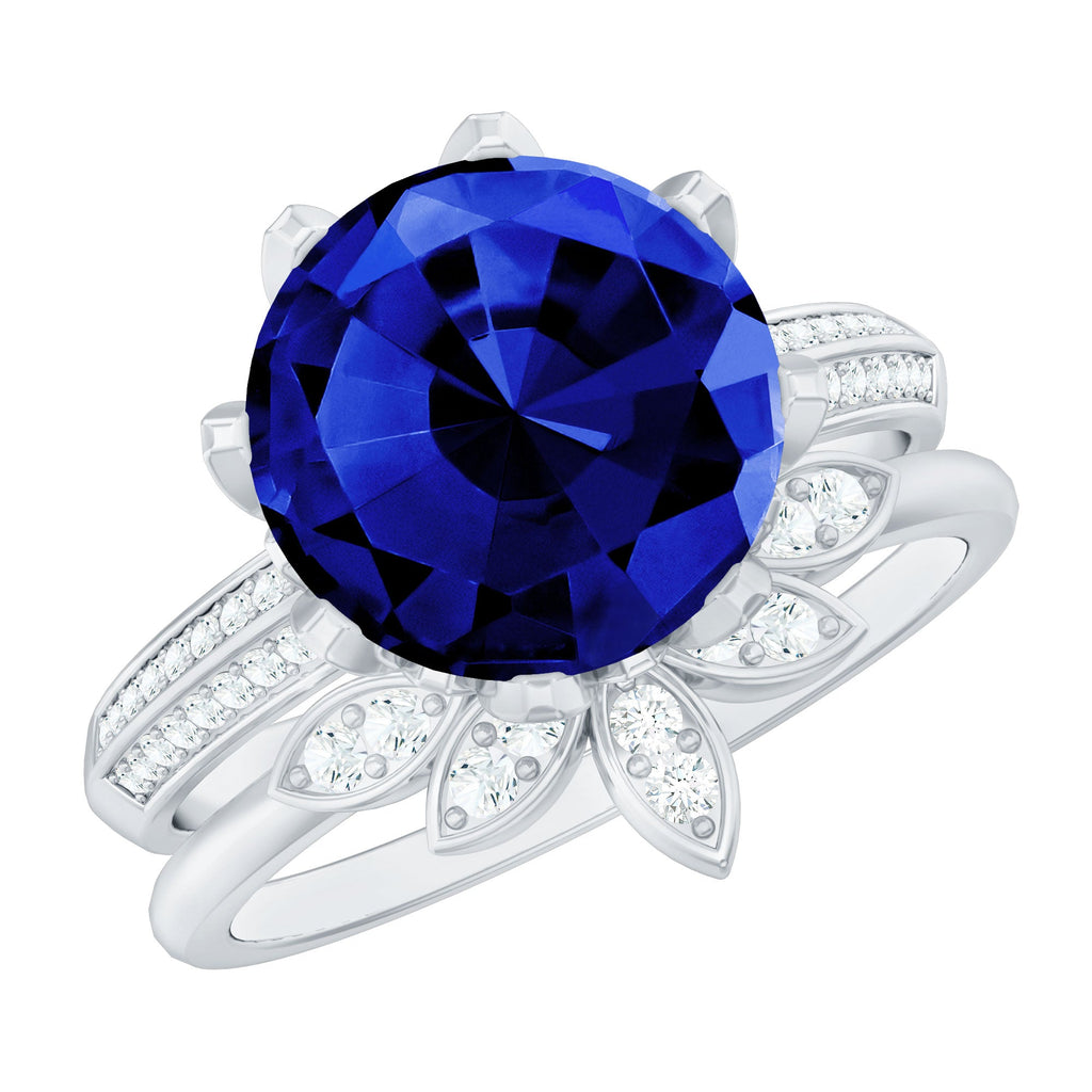Nature Inspired 4.5 Carat Lab Grown Blue Sapphire Diamond Engagement Ring with Enhancer
