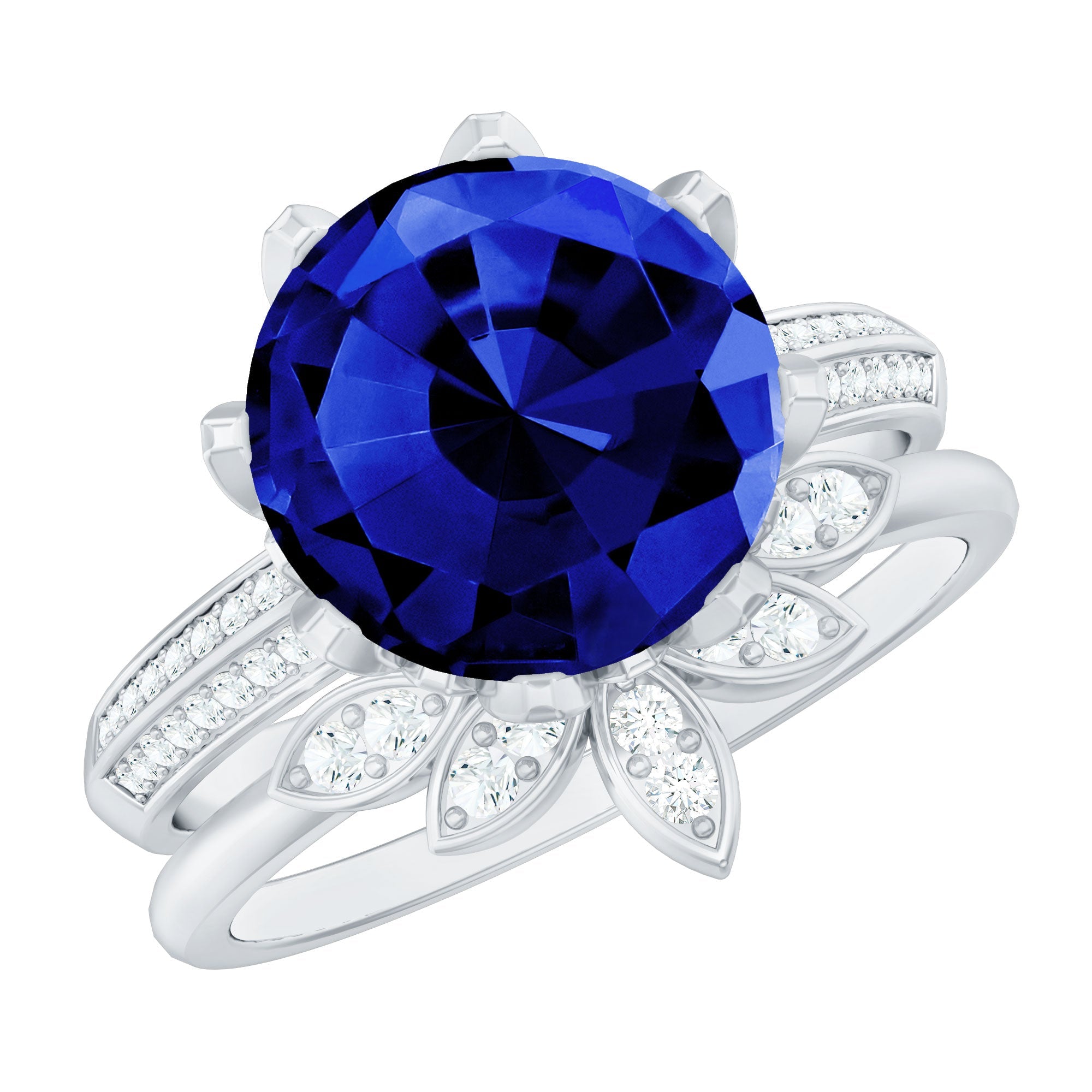 Nature Inspired 4.5 Carat Lab Grown Blue Sapphire Diamond Engagement Ring with Enhancer