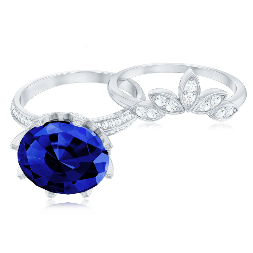 Nature Inspired 4.5 Carat Lab Grown Blue Sapphire Diamond Engagement Ring with Enhancer