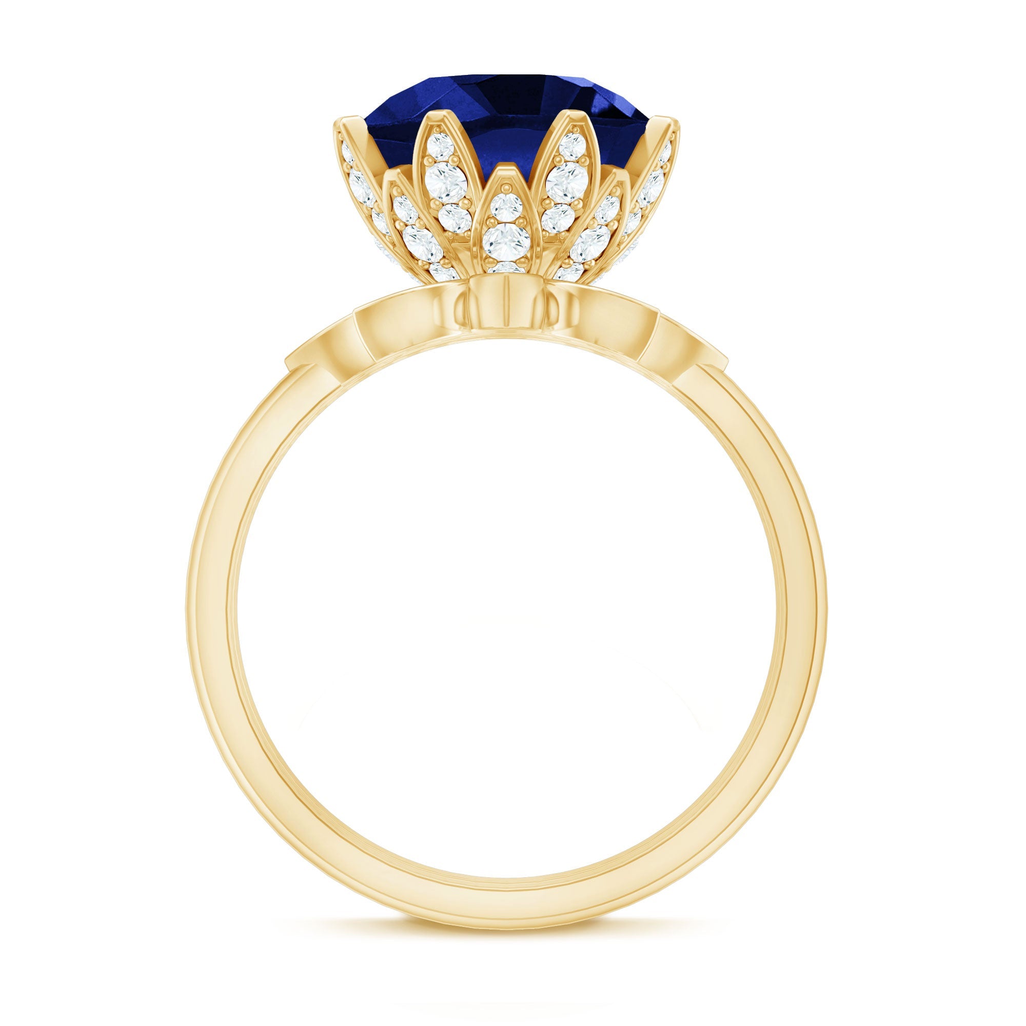 Nature Inspired 4.5 Carat Lab Grown Blue Sapphire Diamond Engagement Ring with Enhancer