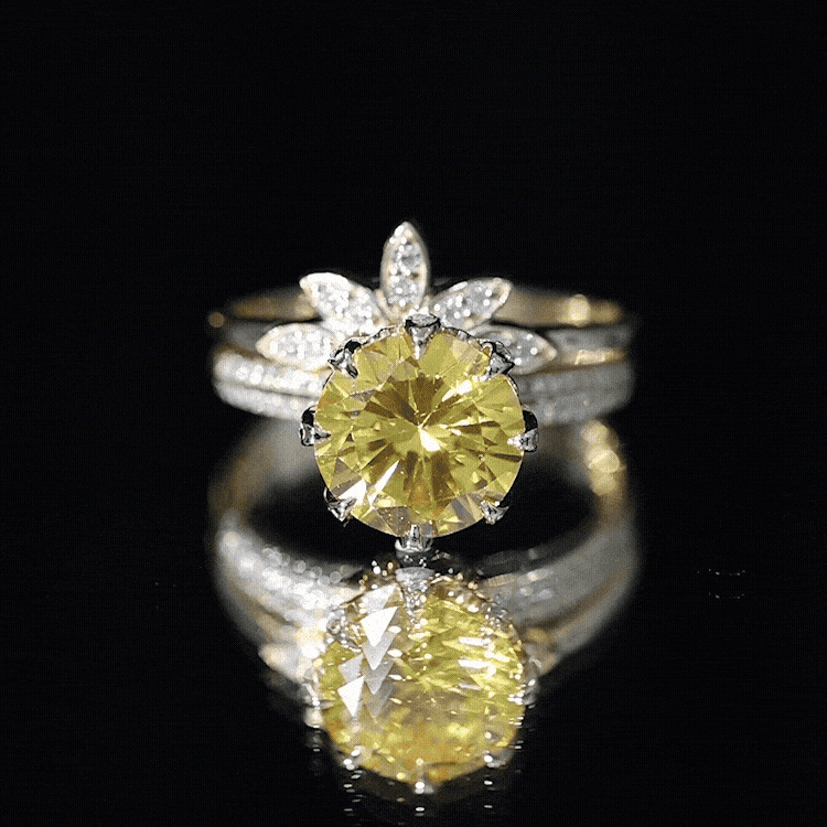 Lab Grown Yellow Sapphire Wedding Engagement Ring with Enhancer