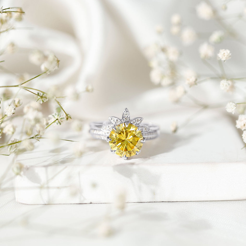 Lab Grown Yellow Sapphire Wedding Engagement Ring with Enhancer