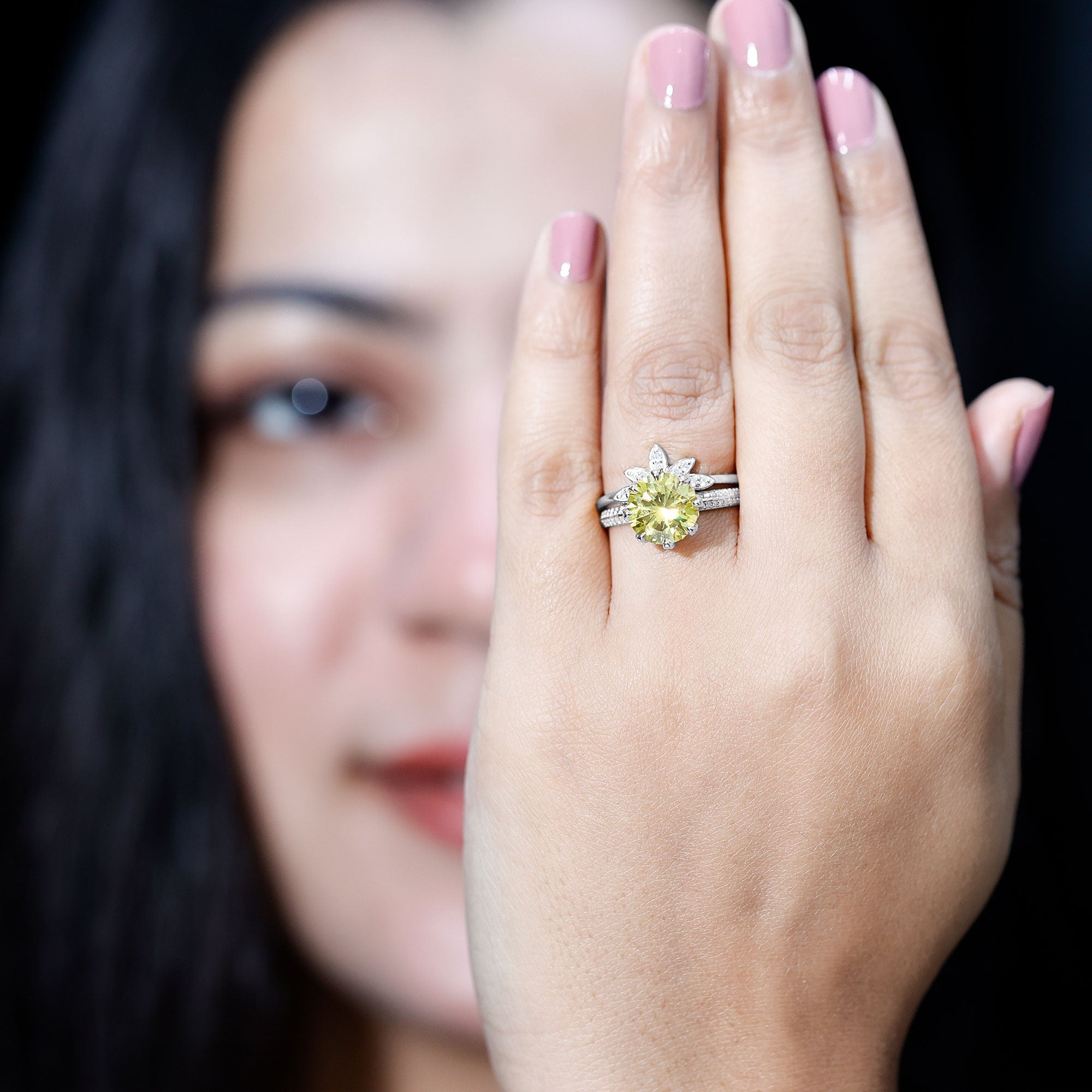 Lab Grown Yellow Sapphire Wedding Engagement Ring with Enhancer