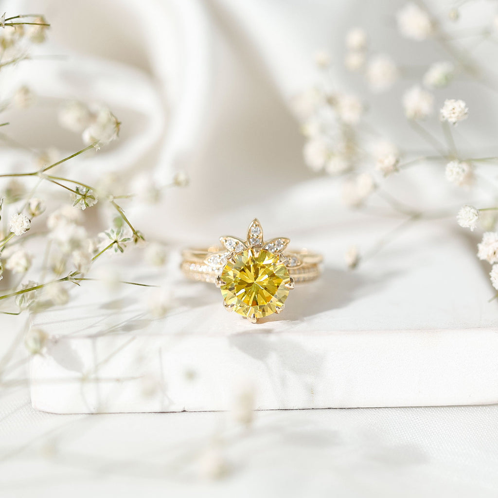 Lab Grown Yellow Sapphire Wedding Engagement Ring with Enhancer