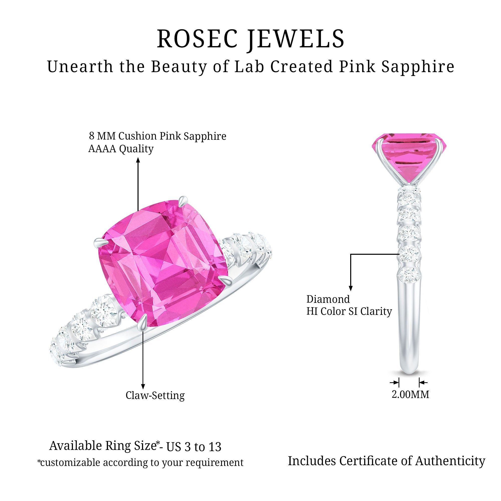 Created Pink Sapphire Engagement Ring with Diamond