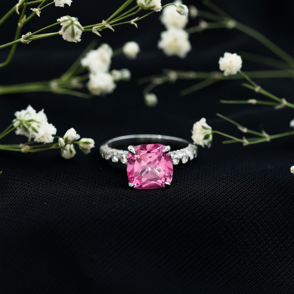 Created Pink Sapphire Engagement Ring with Diamond