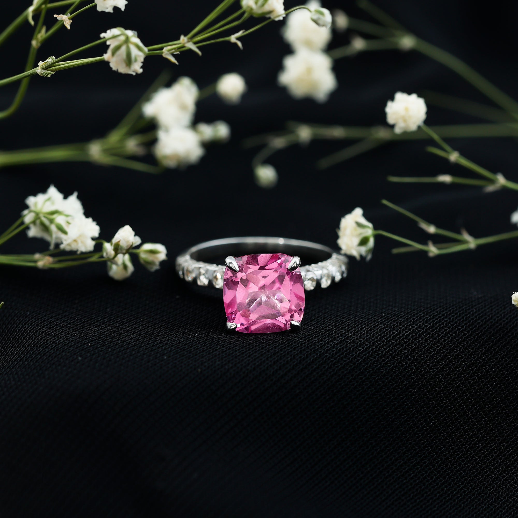 Created Pink Sapphire Engagement Ring with Diamond