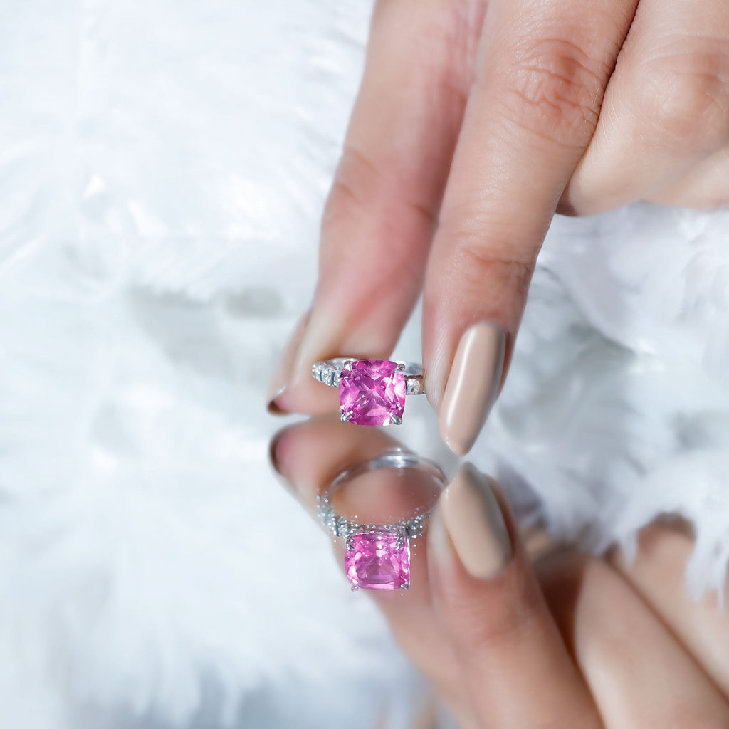 Created Pink Sapphire Engagement Ring with Diamond