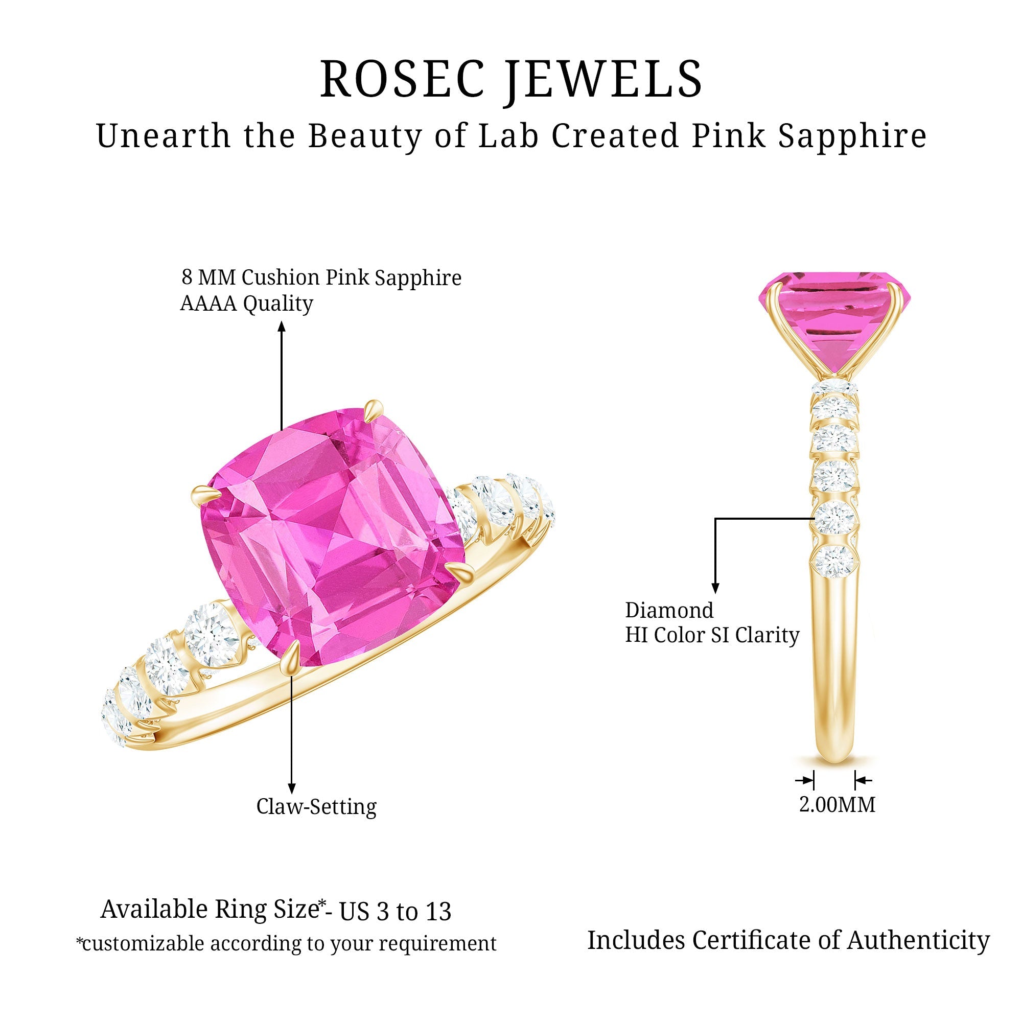 Created Pink Sapphire Engagement Ring with Diamond