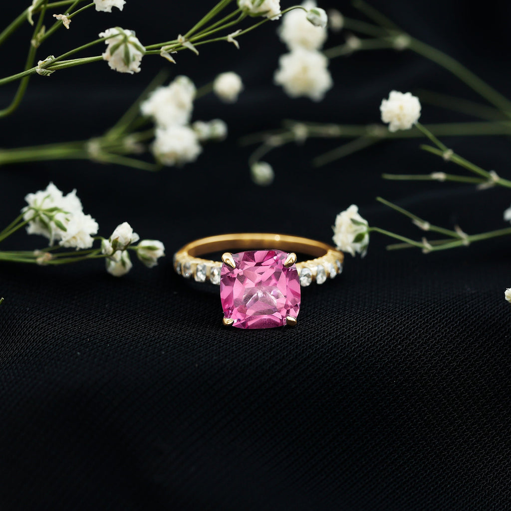 Created Pink Sapphire Engagement Ring with Diamond