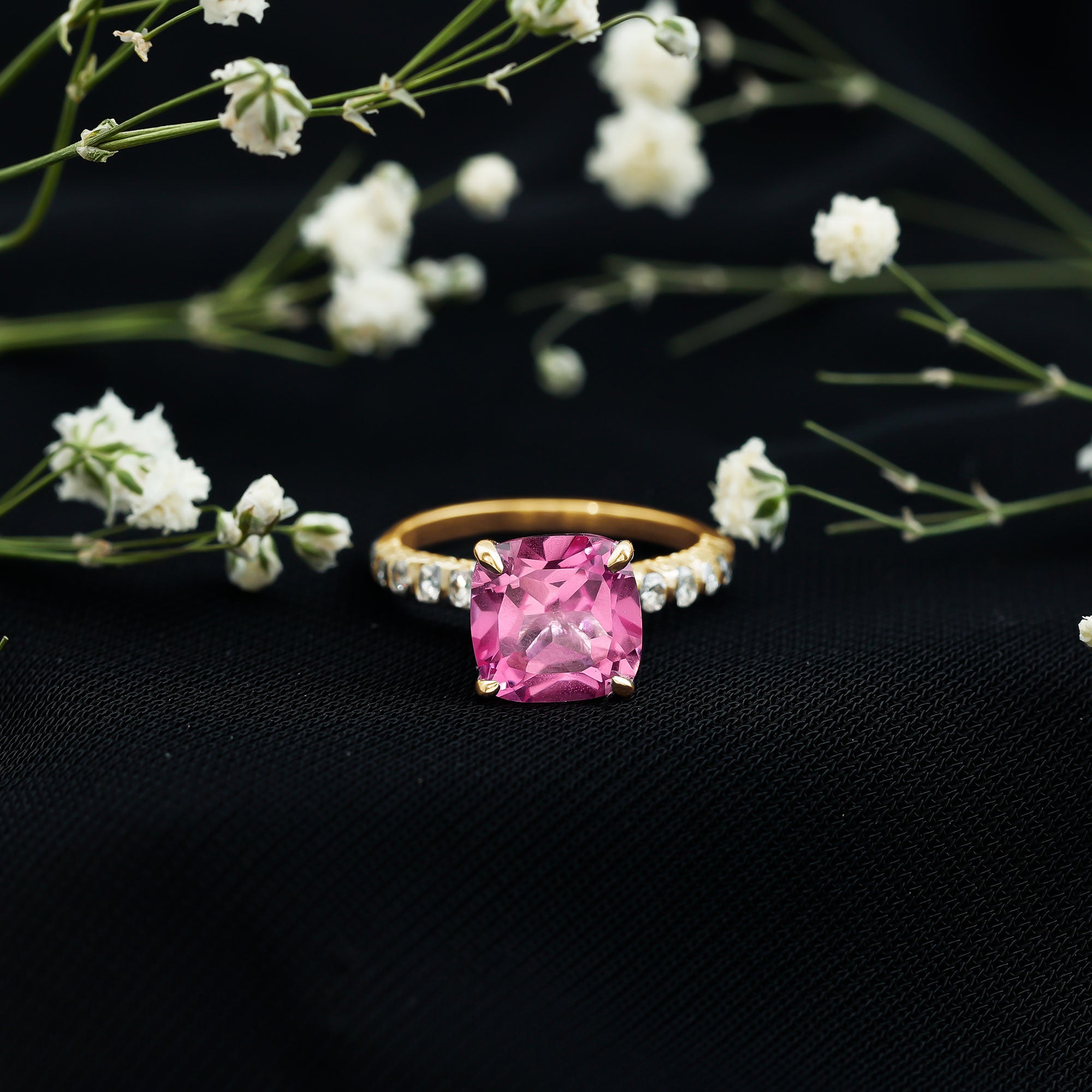 Created Pink Sapphire Engagement Ring with Diamond