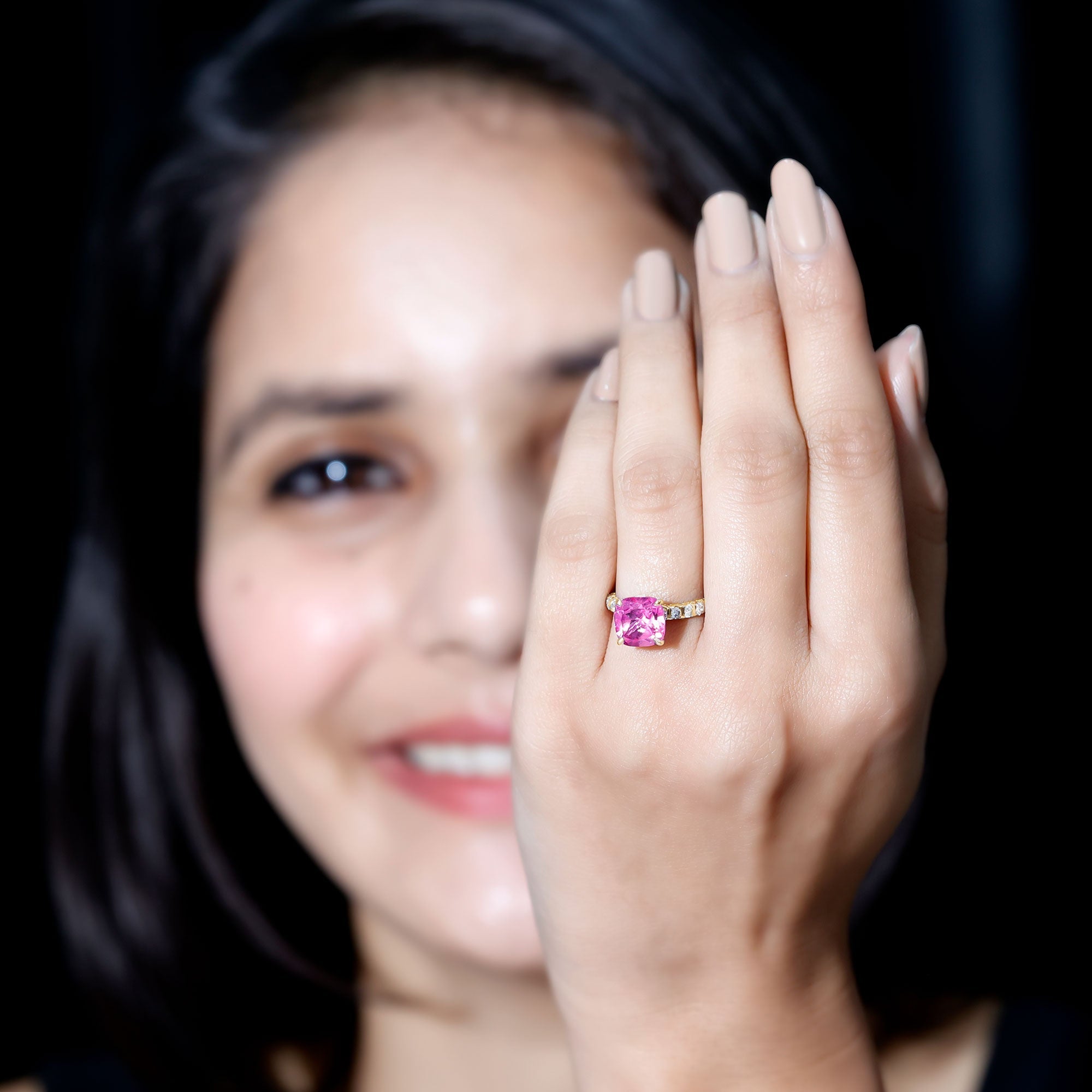 Created Pink Sapphire Engagement Ring with Diamond
