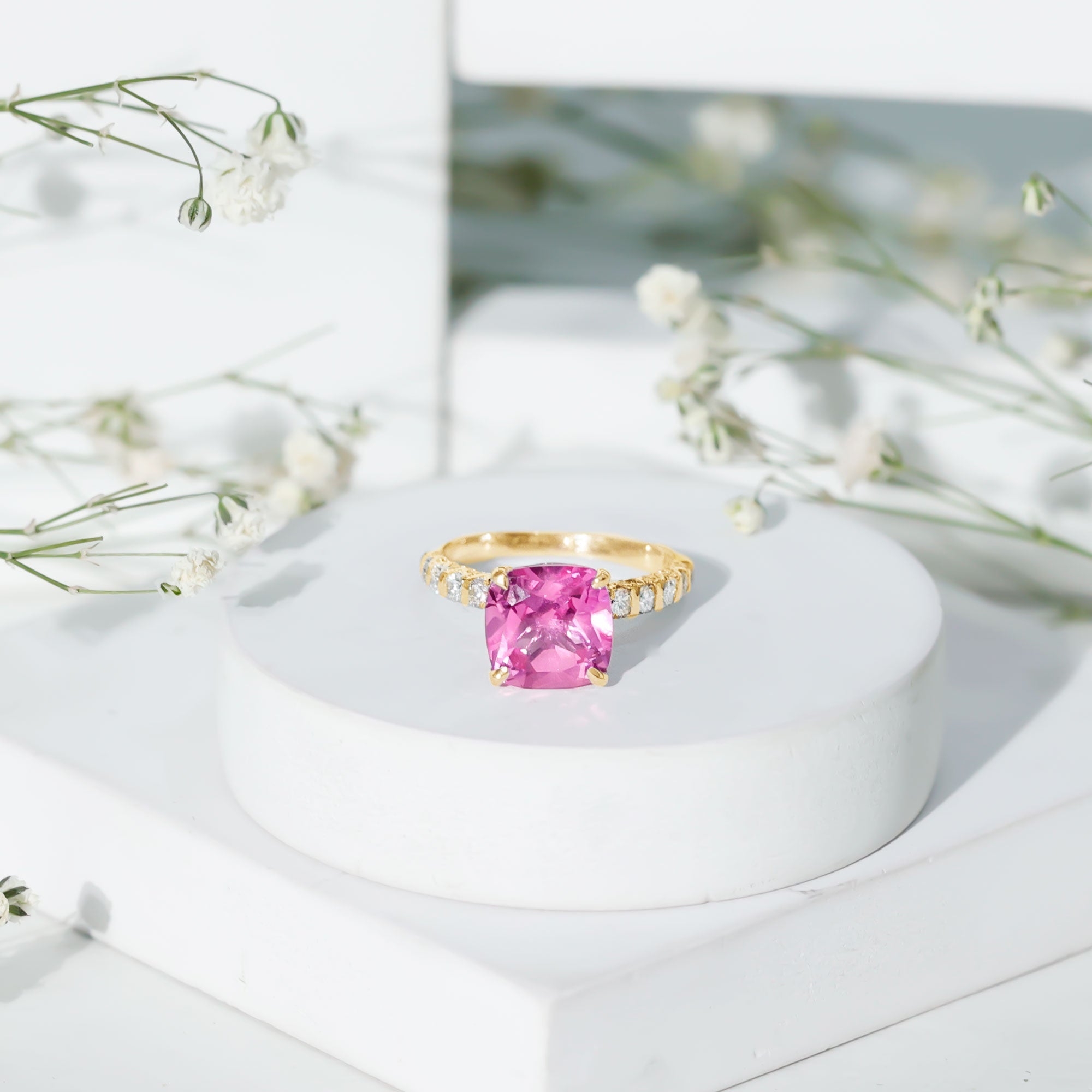 Created Pink Sapphire Engagement Ring with Diamond