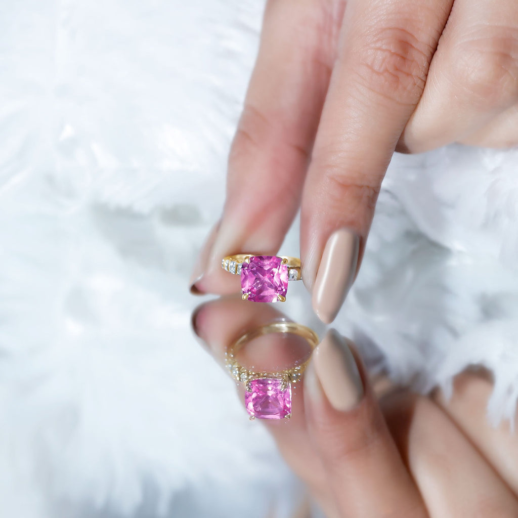 Created Pink Sapphire Engagement Ring with Diamond