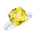 Cushion Cut Created Yellow Sapphire Engagement Ring with Diamond