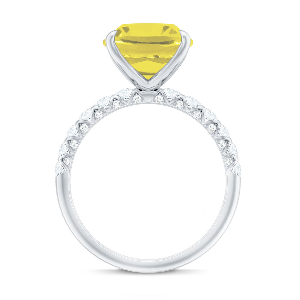 Cushion Cut Created Yellow Sapphire Engagement Ring with Diamond