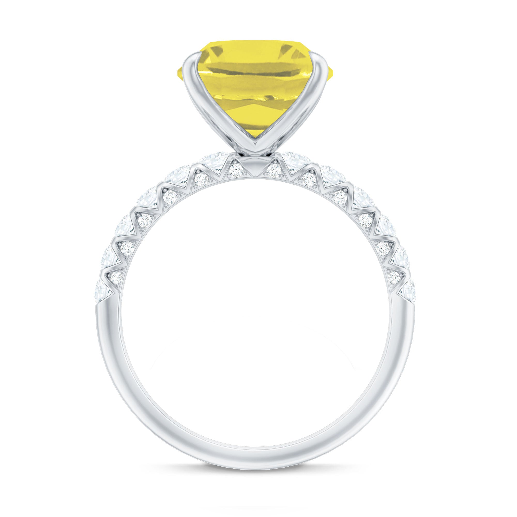 Cushion Cut Created Yellow Sapphire Engagement Ring with Diamond