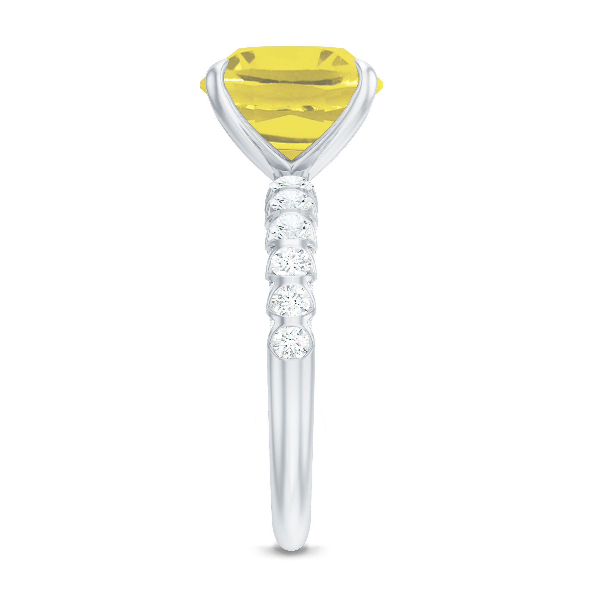 Cushion Cut Created Yellow Sapphire Engagement Ring with Diamond