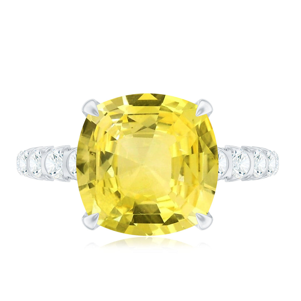 Cushion Cut Created Yellow Sapphire Engagement Ring with Diamond