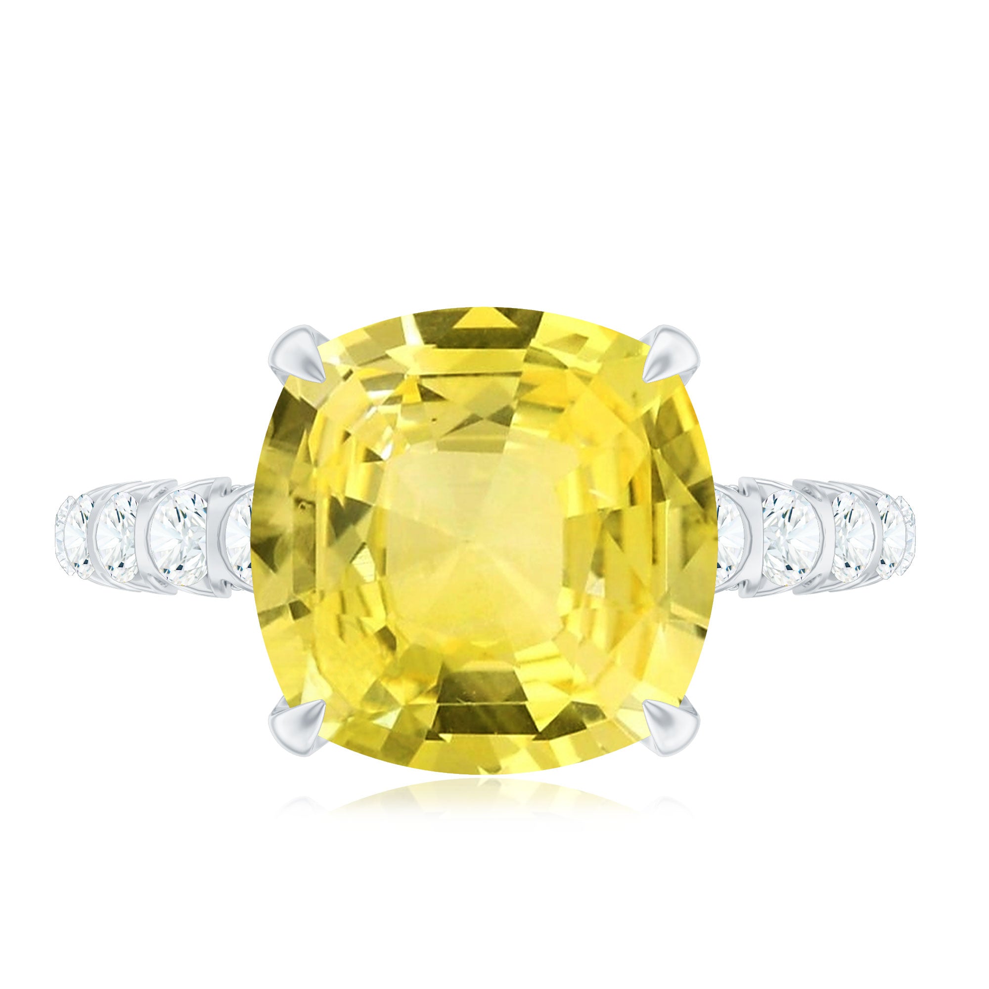 Cushion Cut Created Yellow Sapphire Engagement Ring with Diamond