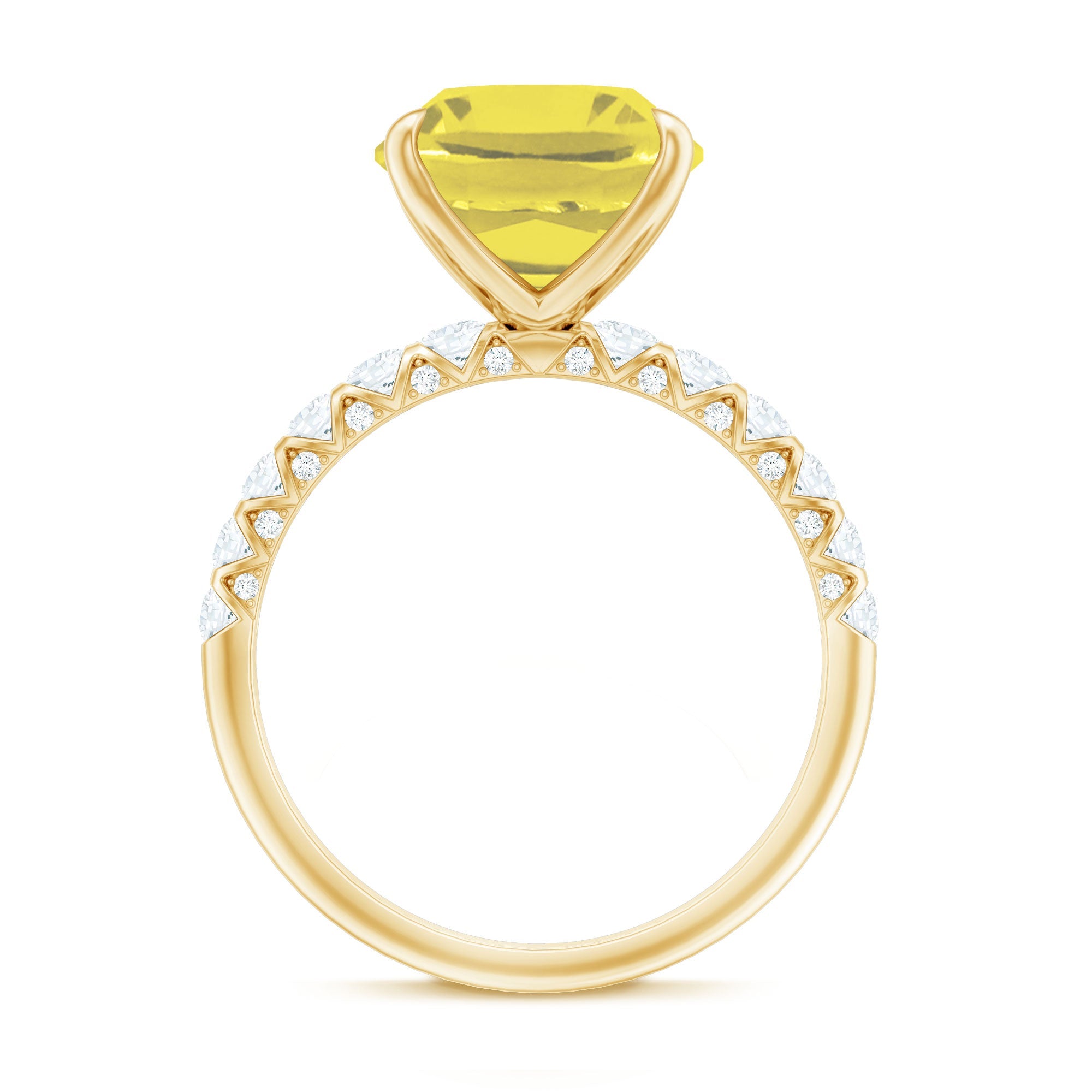 Cushion Cut Created Yellow Sapphire Engagement Ring with Diamond