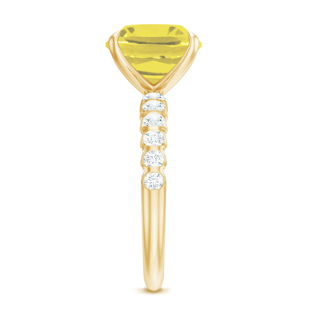 Cushion Cut Created Yellow Sapphire Engagement Ring with Diamond