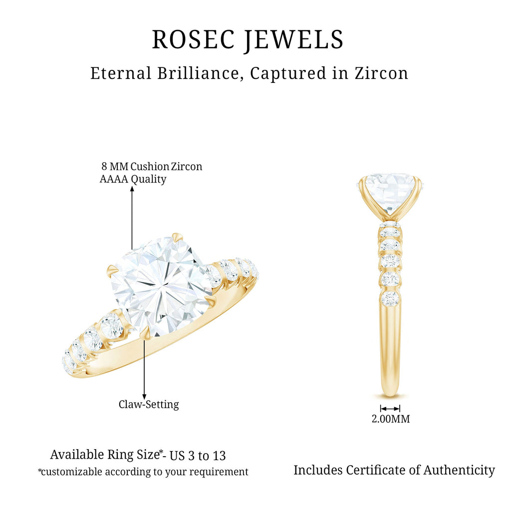 Cushion Cut Zircon Engagement Ring with Side Stones