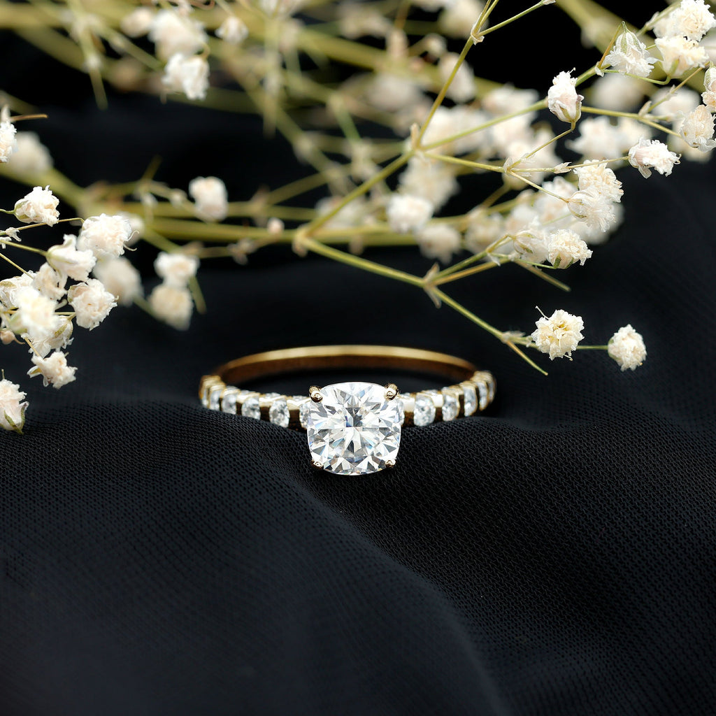 Cushion Cut Zircon Engagement Ring with Side Stones