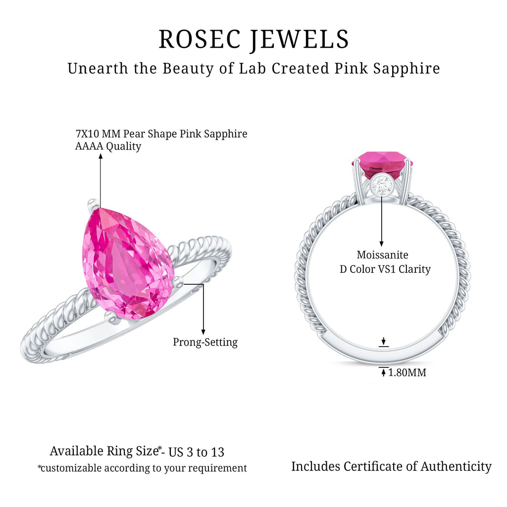 Pear Created Pink Sapphire Solitaire Engagement Ring